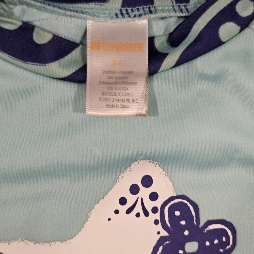 Gymboree Girls 5T 2 Piece Swimsuit Star‎ Rash Guard Set Blue Ruffle Bottoms